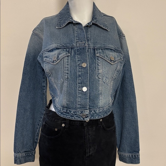 RtA Denim Lani Blue Cropped Asymmetrical Jean Jacket Coastal Cowgirl Festival - Picture 2 of 8